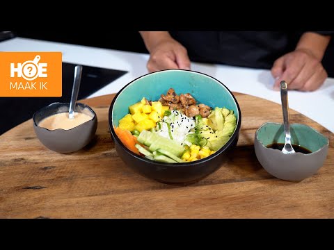 Poke bowl met kip teriyaki en sriracha mayonaise | Hoe Maak Ik